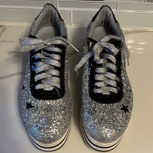 Chiara Ferragni Silver Glitter Star Sneakers